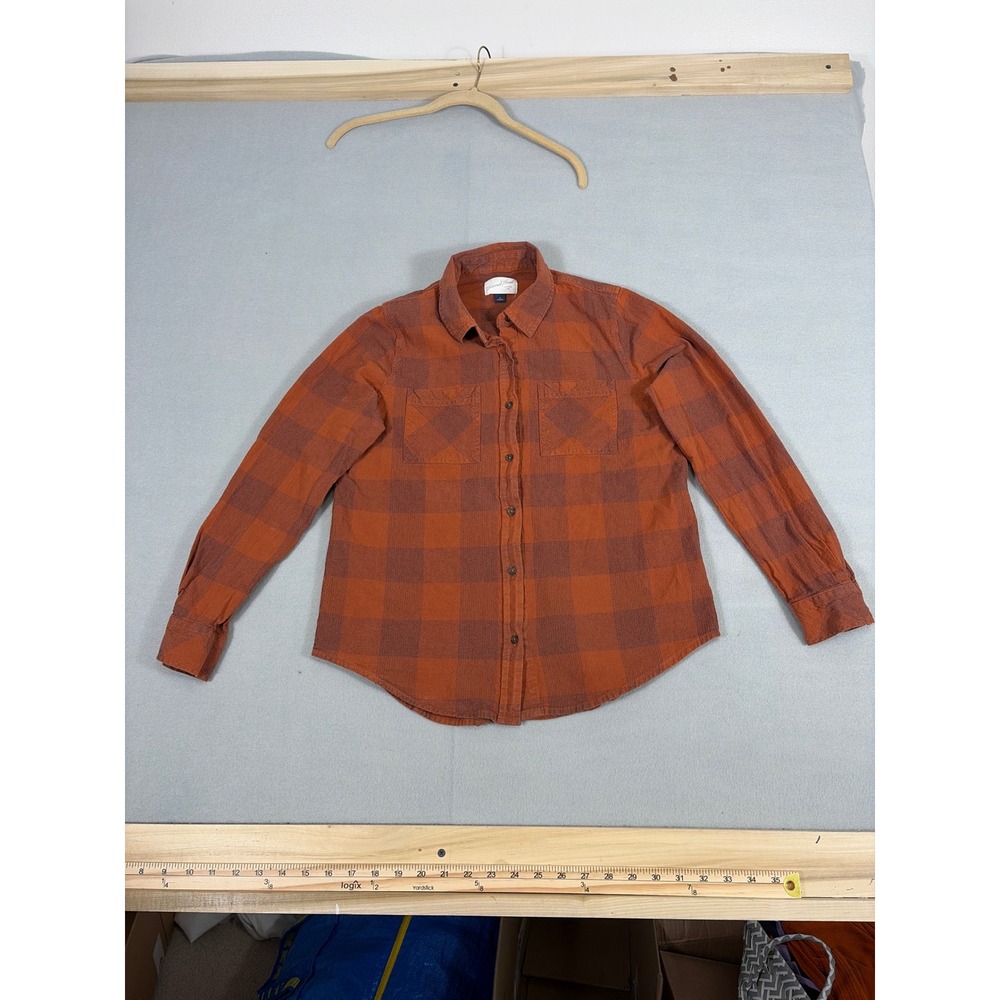 Universal Thread Womens Burnt Orange Plaid Cotton Flannel Button Down Shirt S